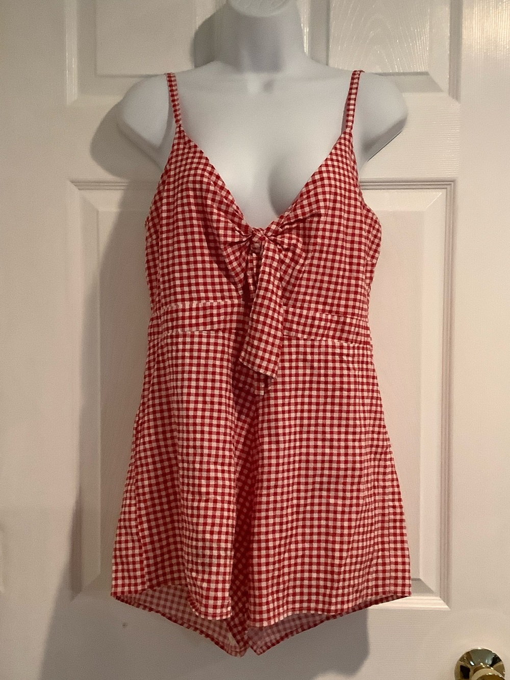 POOF Red/White Gingham Tie Front July 4th Picnic Summer Beach Vacation Romper M